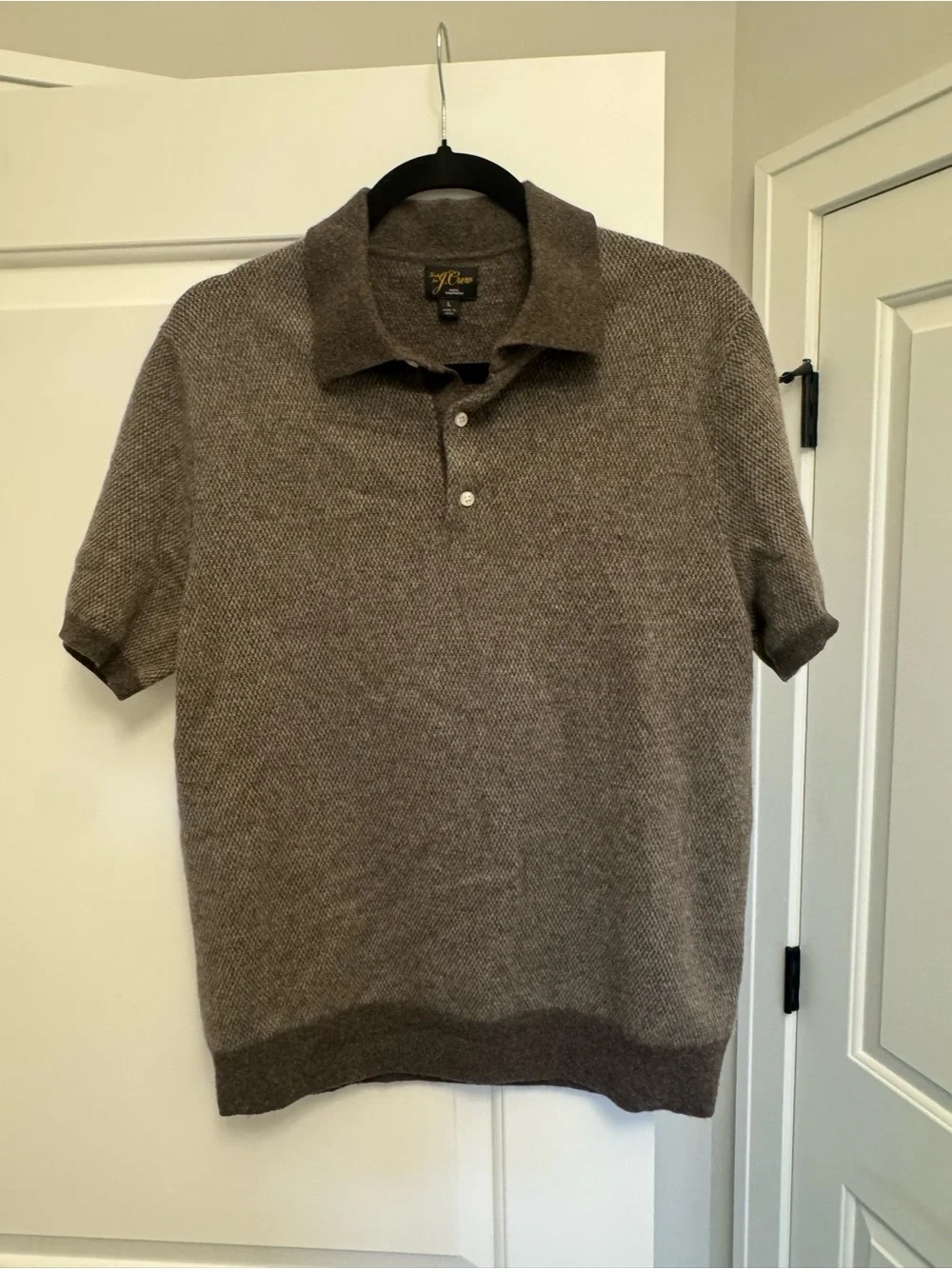 J. Crew Brown Short-Sleeve Polo Sweater, cashmere